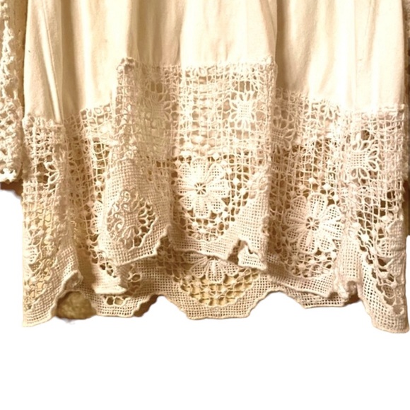 Floral Crocheted Creamy White Mini Dress Bell Sleeves. Coastal Gramma - Picture 4 of 11